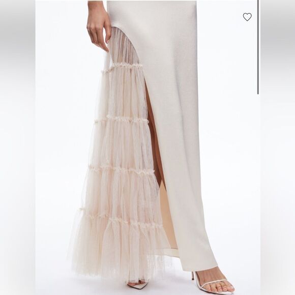 NEW Alice + Olivia Ryn Slit Tulle Panel Halter Maxi Dress Champagne Size 6 - Picture 5 of 12
